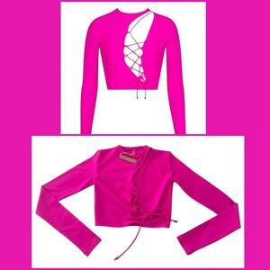 Skims Fits Everybody Cut Out Fuchsia/Barbie Pink Long Sleeve Crop Top/Shirt |NEW